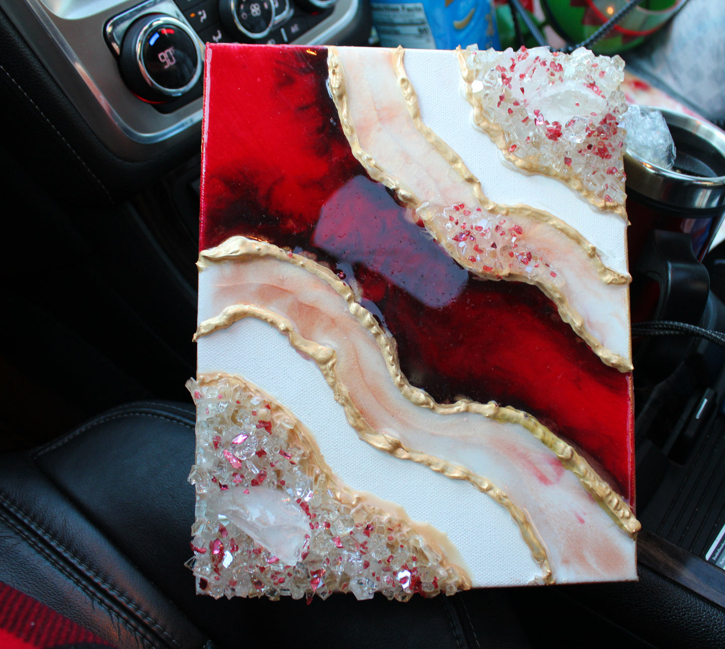 Geode Painting/Art Resin Painting/Red Painting/Crsytal Painting