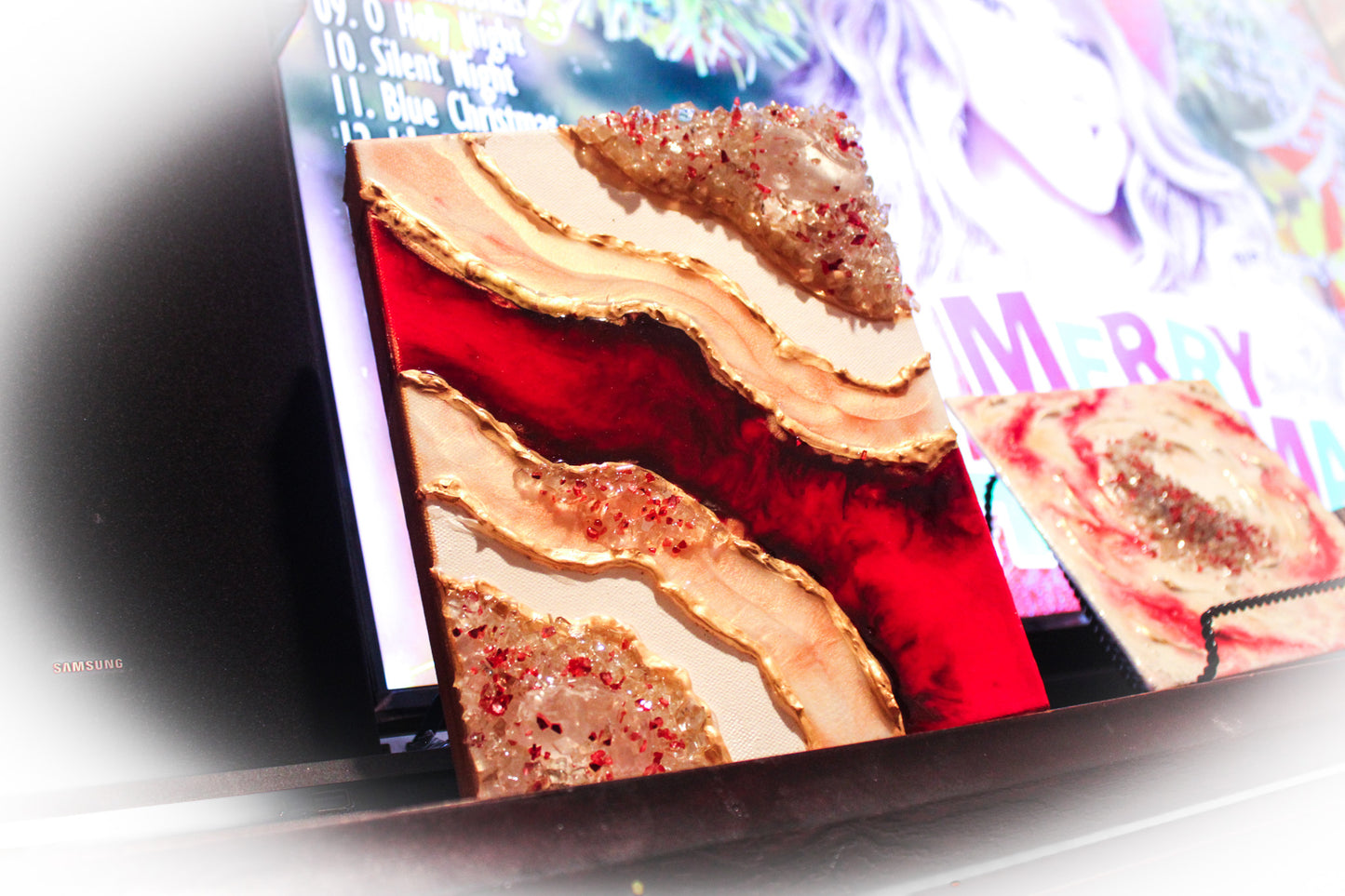 Geode Painting/Art Resin Painting/Red Painting/Crsytal Painting