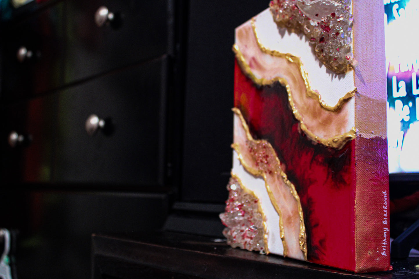 Geode Painting/Art Resin Painting/Red Painting/Crsytal Painting